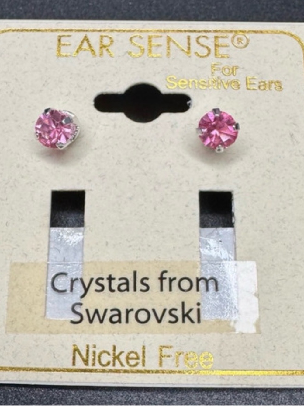 Pink Swarovski Crystal Stud Earrings for Sensitive Ears